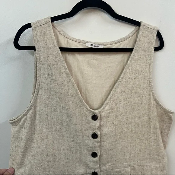 Madewell V Neck Button Down Linen Blend Romper - Picture 3 of 13